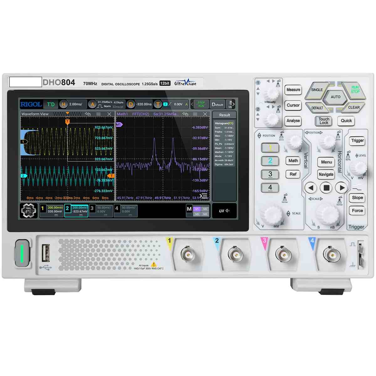 Digital Oscilloscope 70MHz 4 Channel 12 Bit 1.25GSa/Sec 25MPts Depth Convenient 1,000,000 wfms/s HD Touch Screen