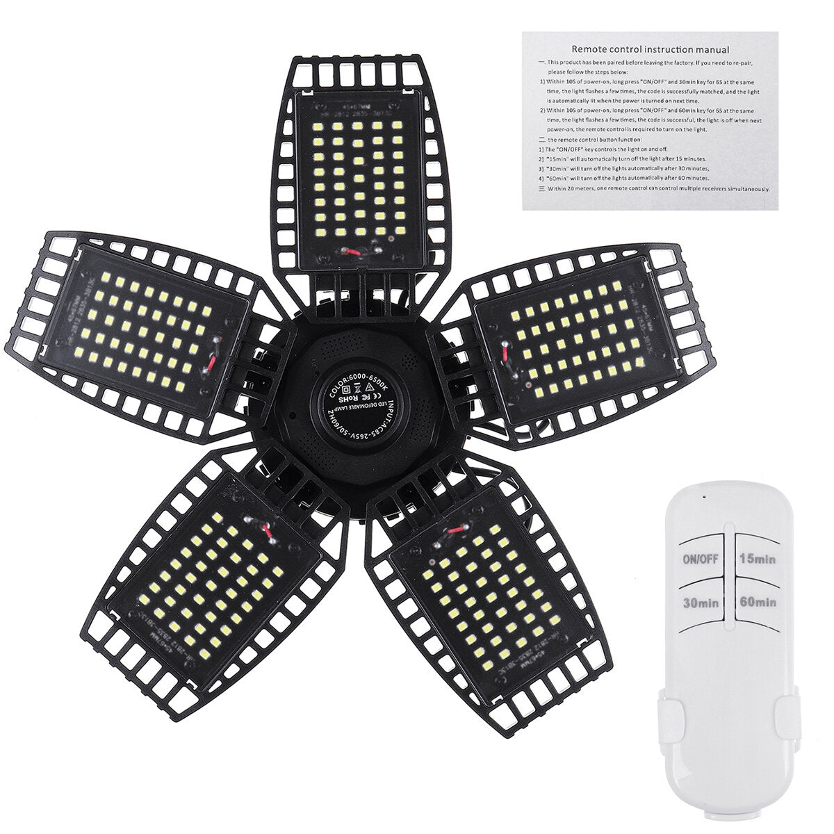 2/3/4/5 Blade Deformable LED Foldable Garage Light Mining Workshop Supermarket Ceiling