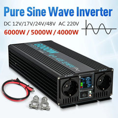 GreenZech DM Pure Sine Wave Inverter | 4000W 5000W 6000W Peak | 12V 17V 24V 48V to 220V AC Converter