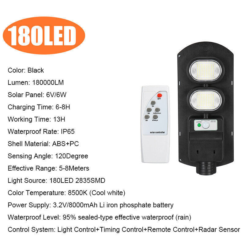 90/180/270/360/450LED Solar Street Light IP65 PIR Motion Sensor Wall Lamp+Timing Function+Remote Control