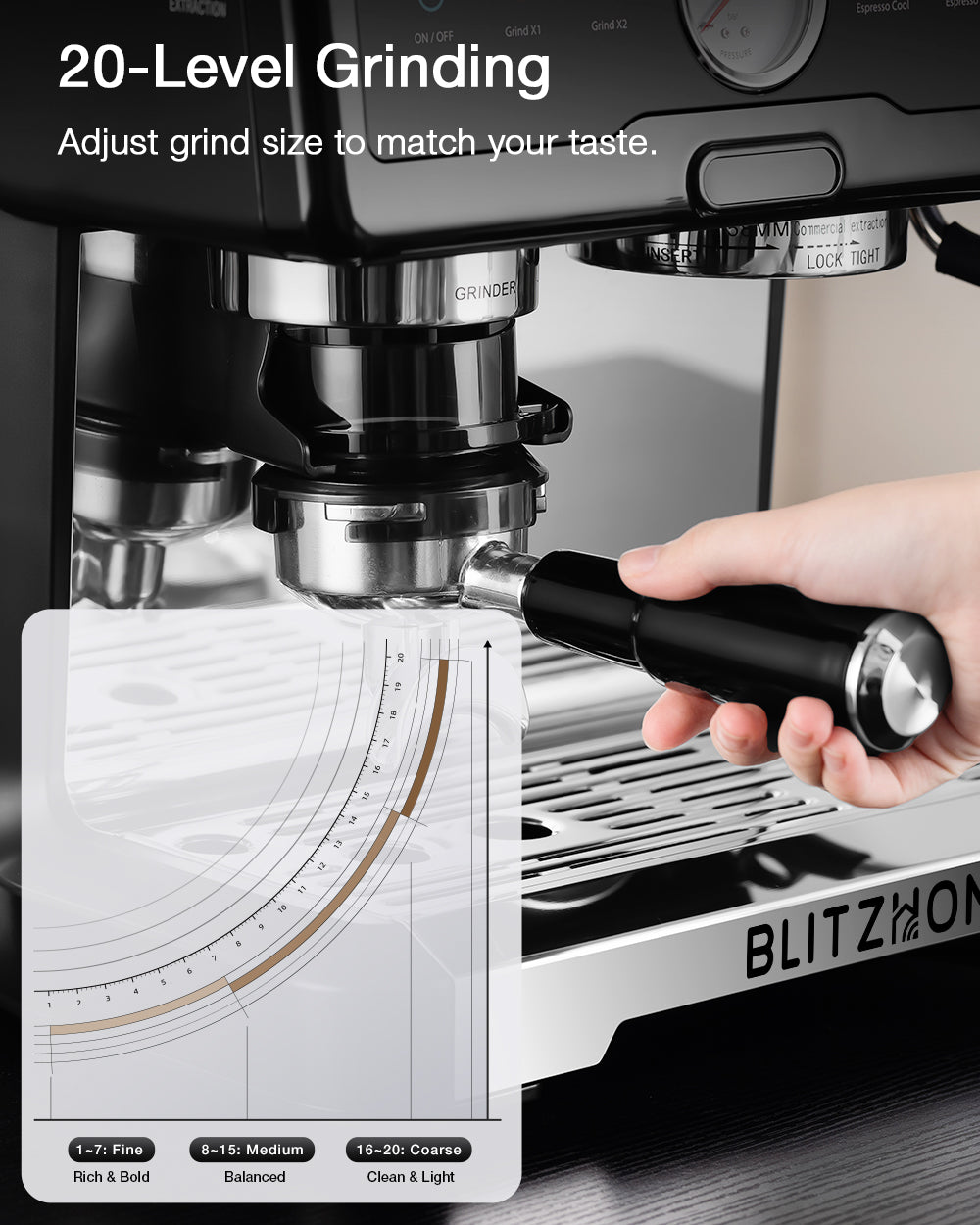 20-Bar 2200W Espresso Machine, Conical Burr Grinder, Dual Boiler & Pump, PID/NTC, Hot & Cold Brew, 58mm Portafilter & Steam Wand