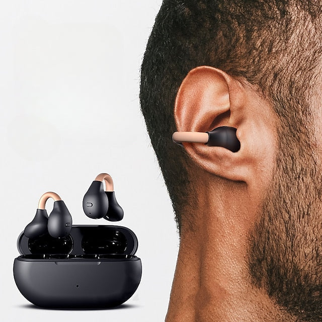 Wireless Ear Clip Bone Conduction Headphones fones Bluetooth 5.3 Ear Clip on Ear Earring sports earphones earbud hooks with Mic