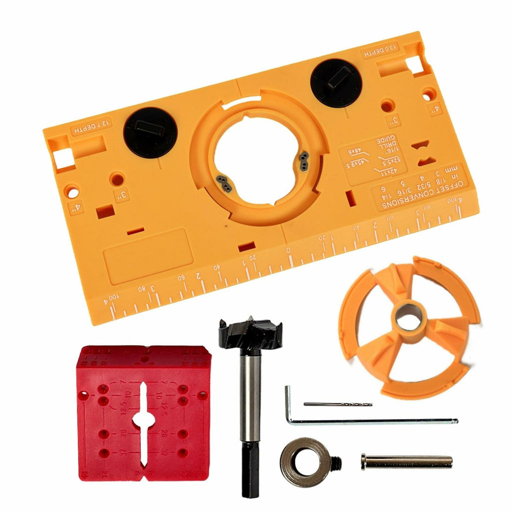 35mm Concealed Hinge Jig Drill Guide for Accurate Woodworking - Easy DIY Tool with Carbide-Tipped Bit Included