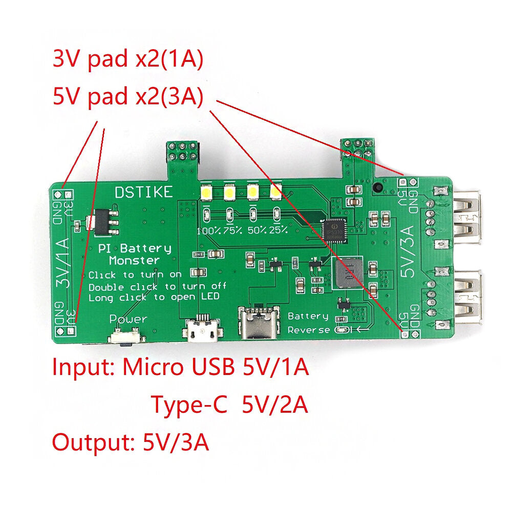 Battery Monste Dual 18650 Battery Power Supply UPS 5V 3A Power Bank