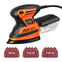 200W Mouse Detail Sander Small Sander with 12Pcs Sandpapers Dust Collection Box Hand Sander