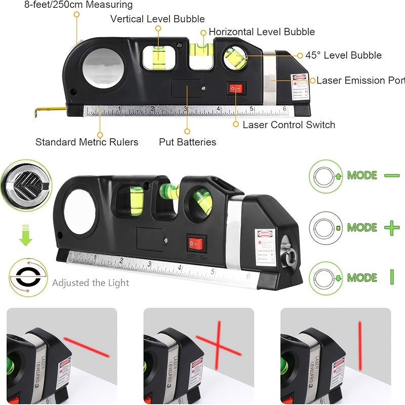 4 In 1 Infrared Laser Level Cross Tape 2.5M Multipurpose Measuring Tool