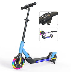 Kids Electric Scooter with LED Lights, 21.6V 2.6AH, 150W Motor, 6 Inch Solid Tires, 10KM/H Top Speed, 8-10KM Range, 70KG Max Load