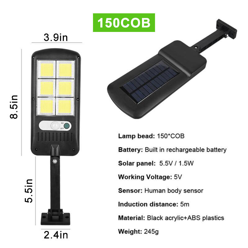 Outdoor Solar Street Wall Light PIR Sensor Motion LED COB Lamp Remote Control