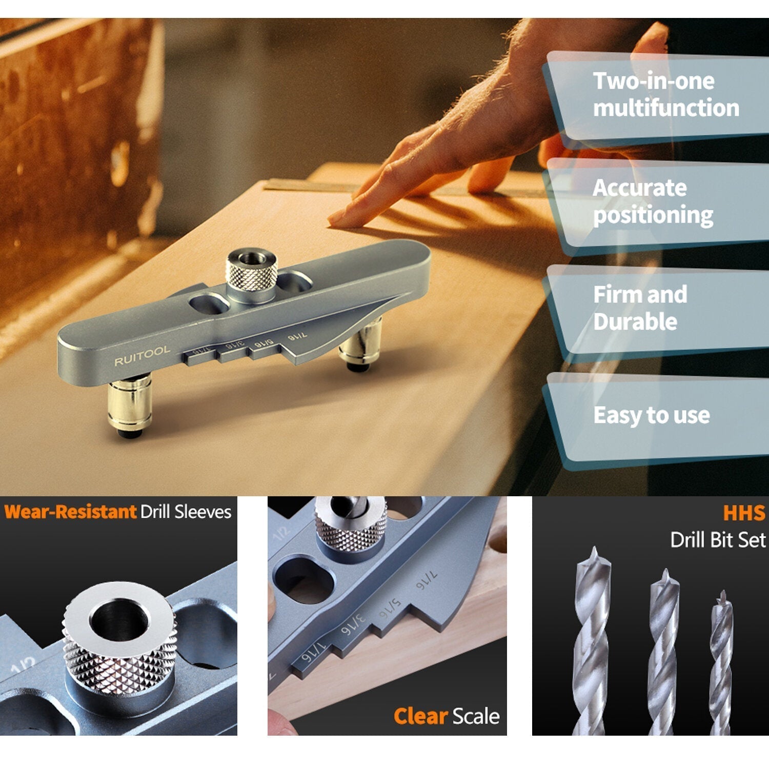 Premium Aluminum Dowel Jig Kit - Self-Centering, Precision Drill Guides, Versatile for Woodworking & DIY Projects