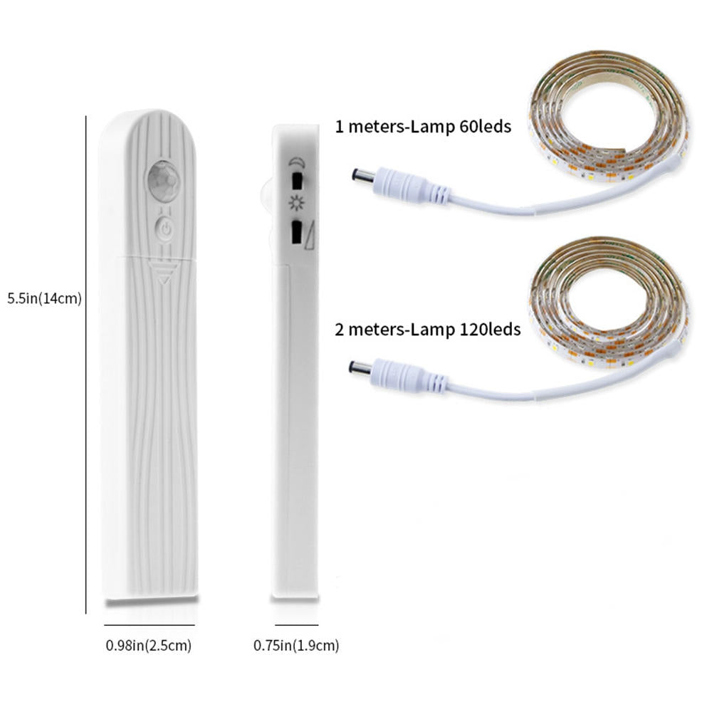 Battery Powered 1M 2M PIR Motion Sensor Activated Dimmable LED Strip Light for Cabinet Wardrobe