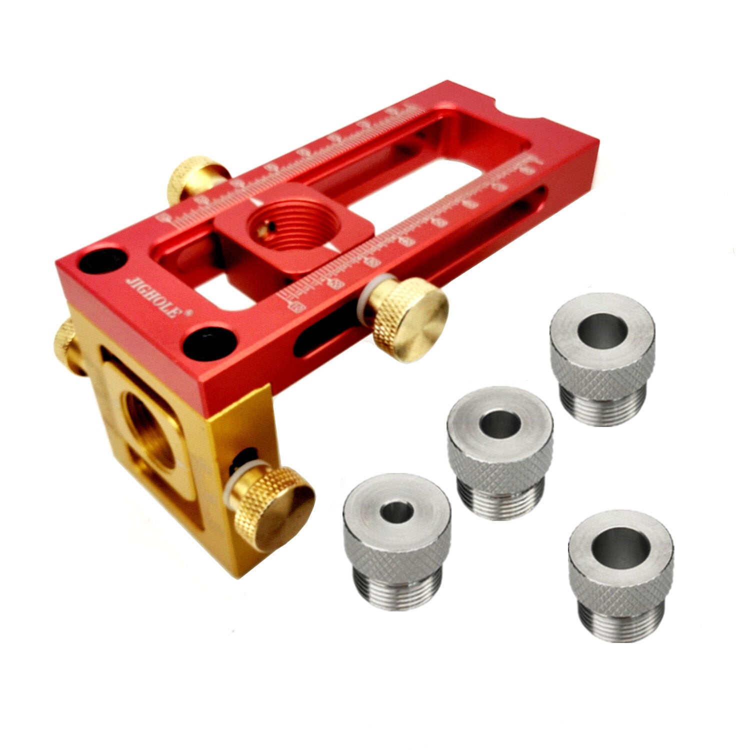 Aluminum Alloy 2-in-1 Screw Jig Adjustable Pocket Hole Drill Guide for Woodworking - 4/5 Drill Sleeves Included