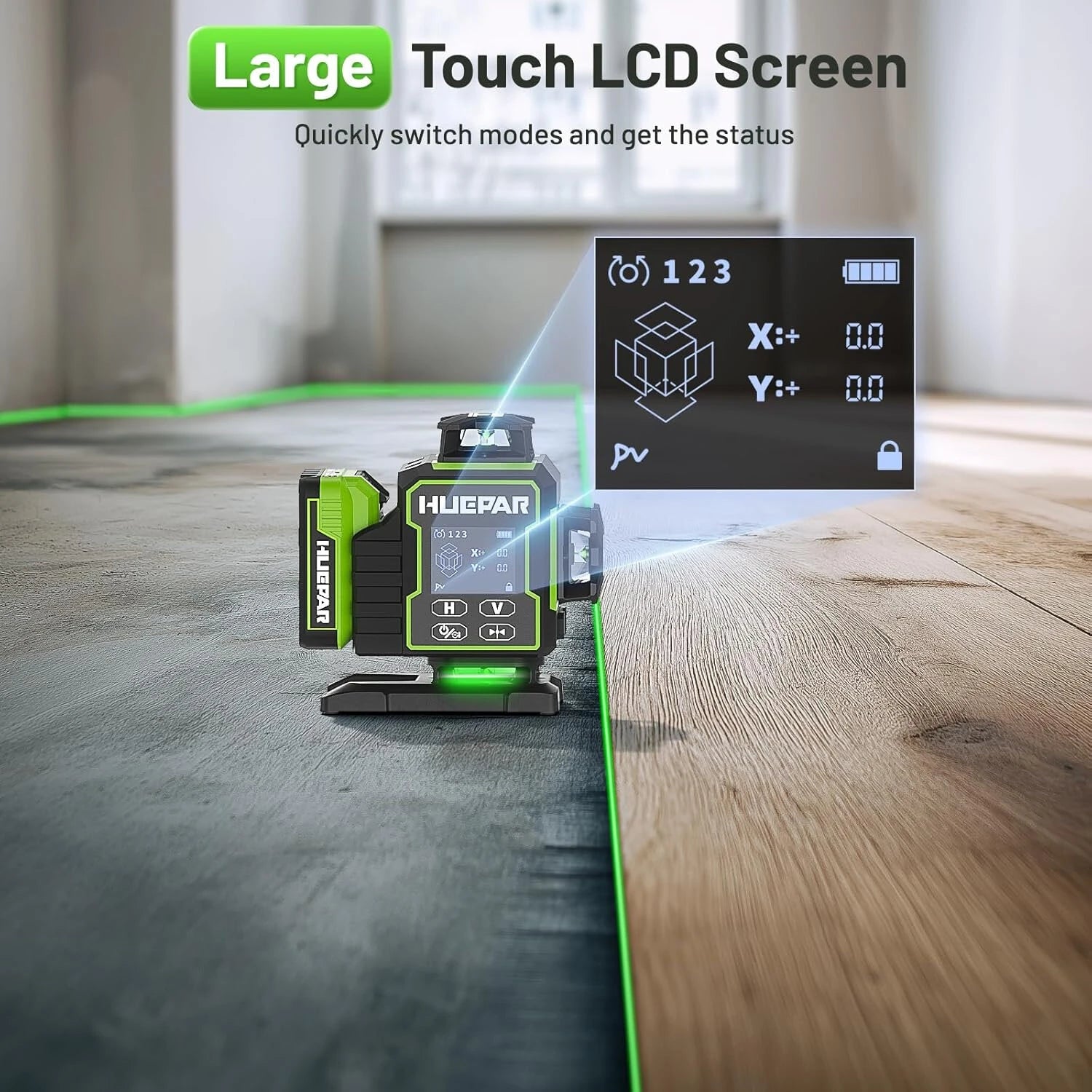 3D 12-Line / 4D 16-Line Green Laser Level, Bluetooth Control, Self-Leveling, LCD, Rechargeable Battery & IP54 Protection
