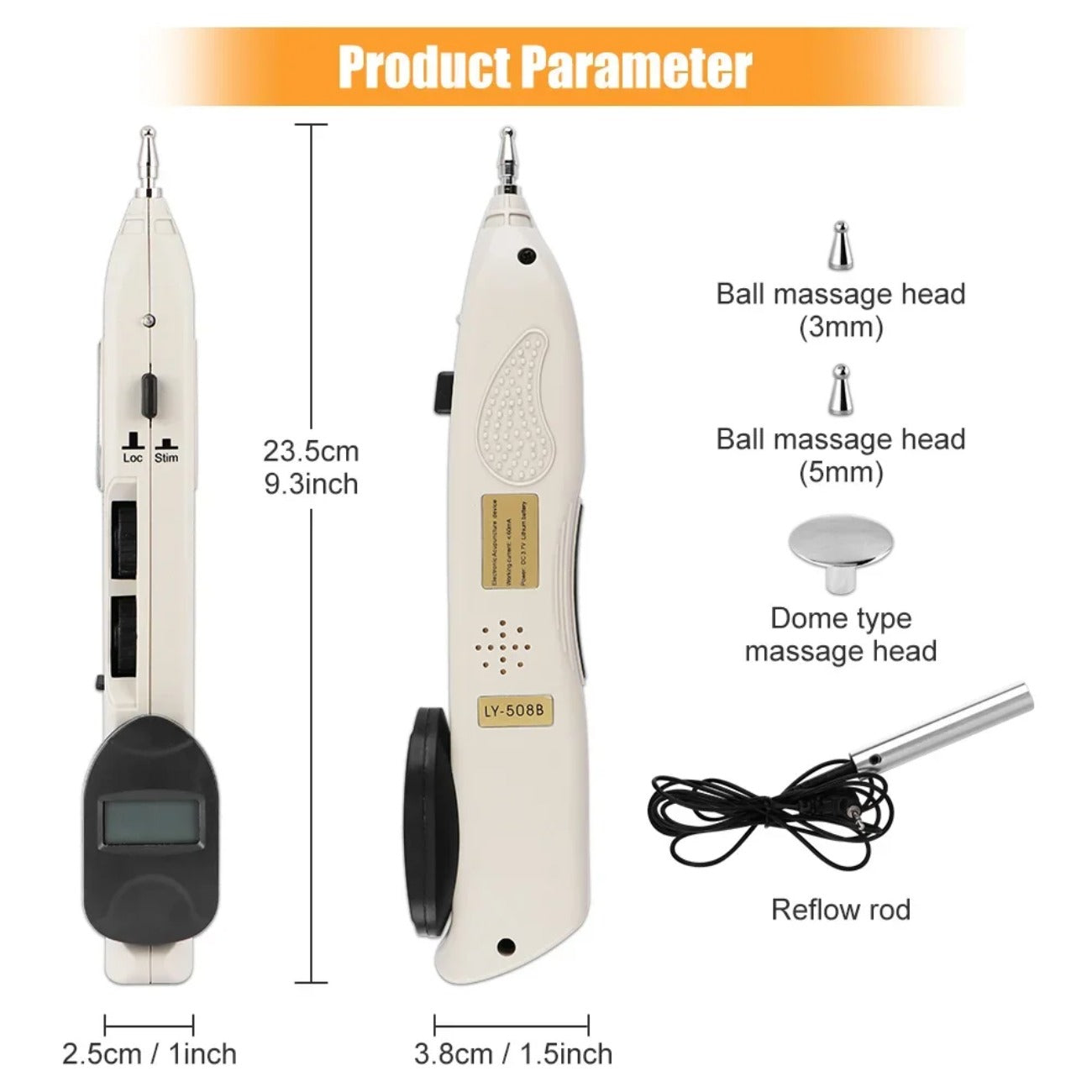 Electric Acupuncture Pen with LCD, 10 Intensity Levels, Rechargeable, for Pain Relief & Self-Treatment