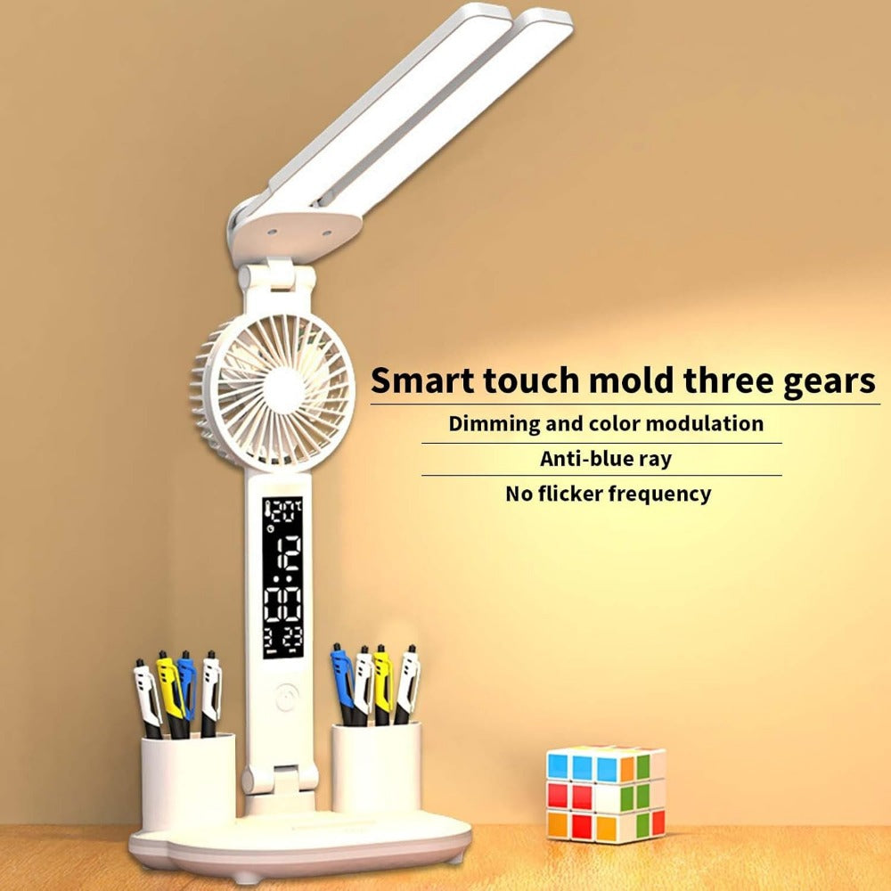 Multifunctional Desk Clock with LED Lamp, Eye Protection, Intelligent Display, Touch Control, 3 Light Modes, Stepless Dimming
