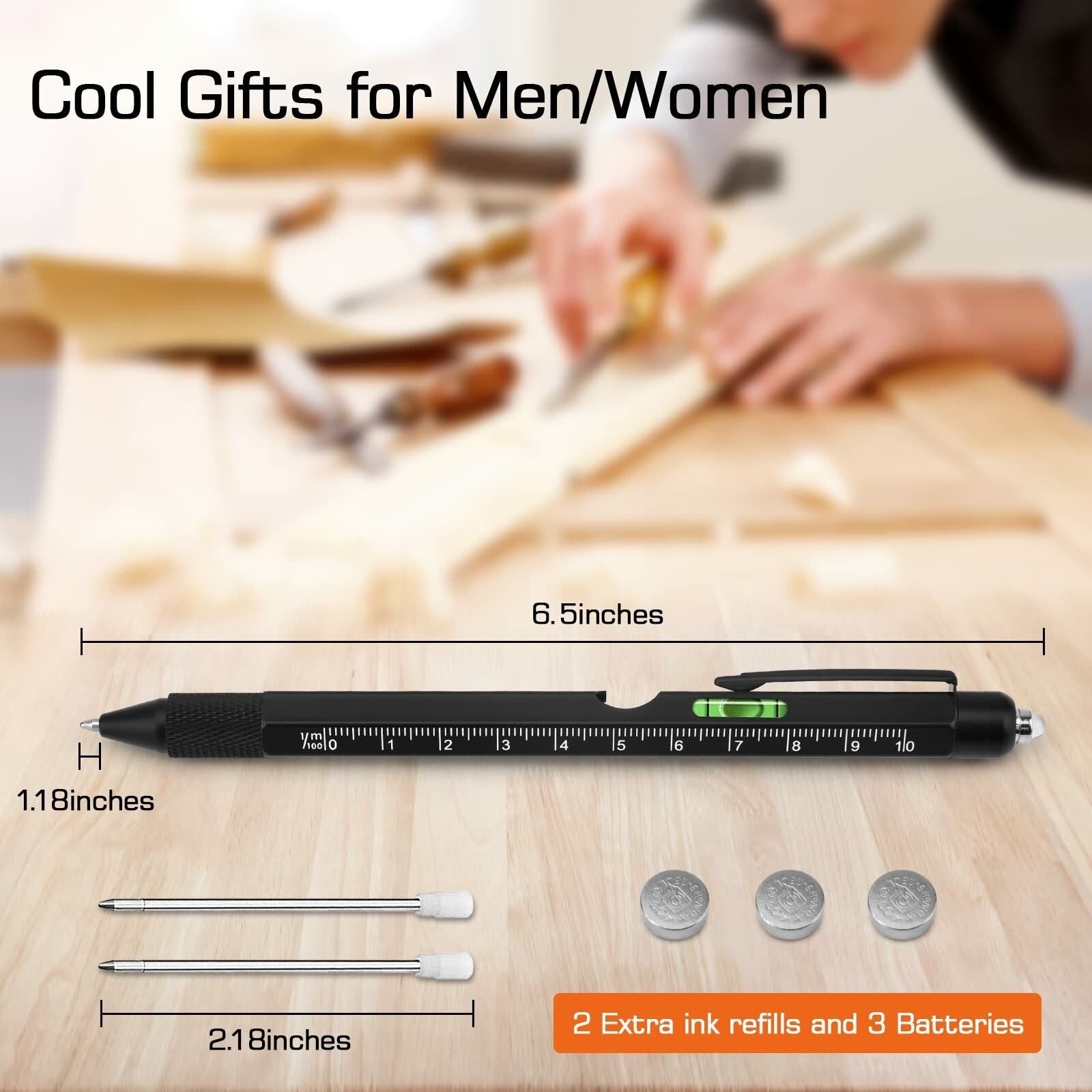 9-in-1 Multi-Tool Pen: Ballpoint, Screwdrivers, Stylus, LED Light, Ruler & More - Perfect Gift for Men & Women