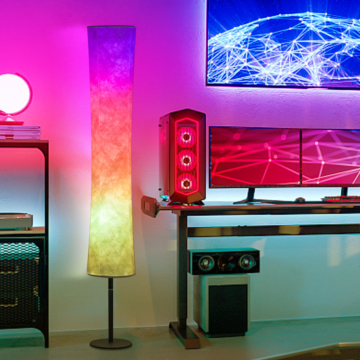 57'' Smart LED Floor Lamp RGB Music Fabric Standing Dimmable Light APP+Remote