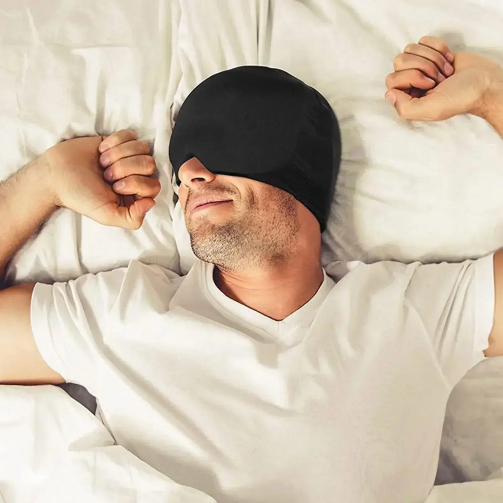 Cold Therapy Migraine Relief Cap - Gel Ice Pack for Headache Relief, Adjustable Size, Comfortable & Non-Slip, Black