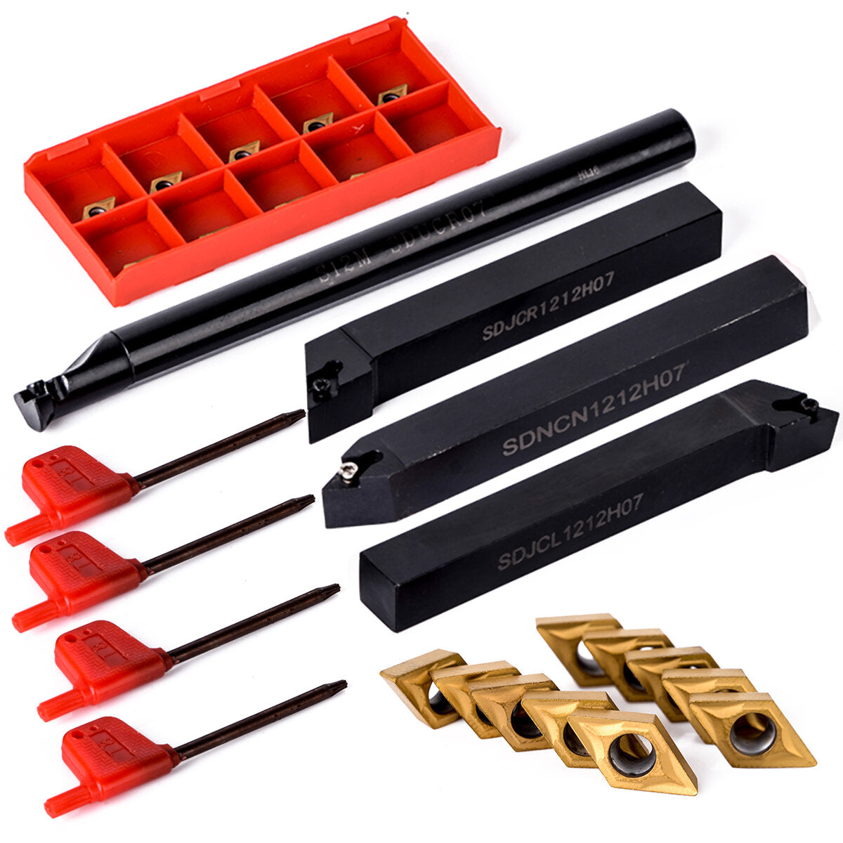 10pcs DCMT070204 Carbide Inserts with 4pcs 12mm Lathe Boring Bar Turning Tool Holder
