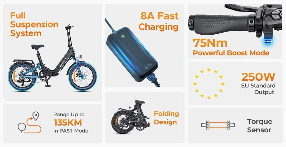 Electric Bicycle 13.5Ah 48V 250W Motor Recommended Top Speed 25KM/H 20 Inches Tire Electric Bike 135km Mileage Max Load 150Kg