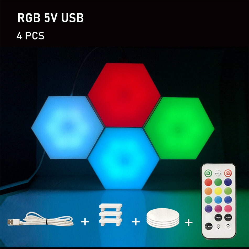 RGB LED Lamp Hexagon Light Touch Sensor RGBW LED Honeycomb Light Colorful Night Light USB with Remote