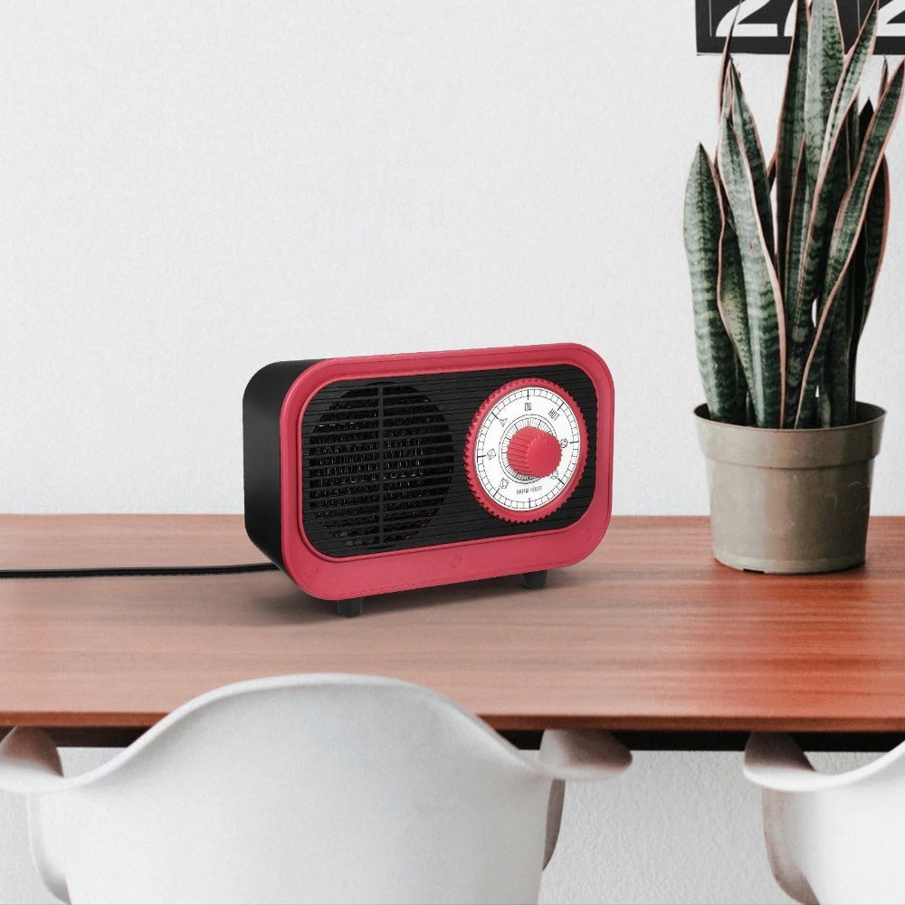 Retro Style Electric Space Heater - Mini Indoor Fan, Quiet Ceramic Heating, Overheat Protection, 250V for Bedroom/Office