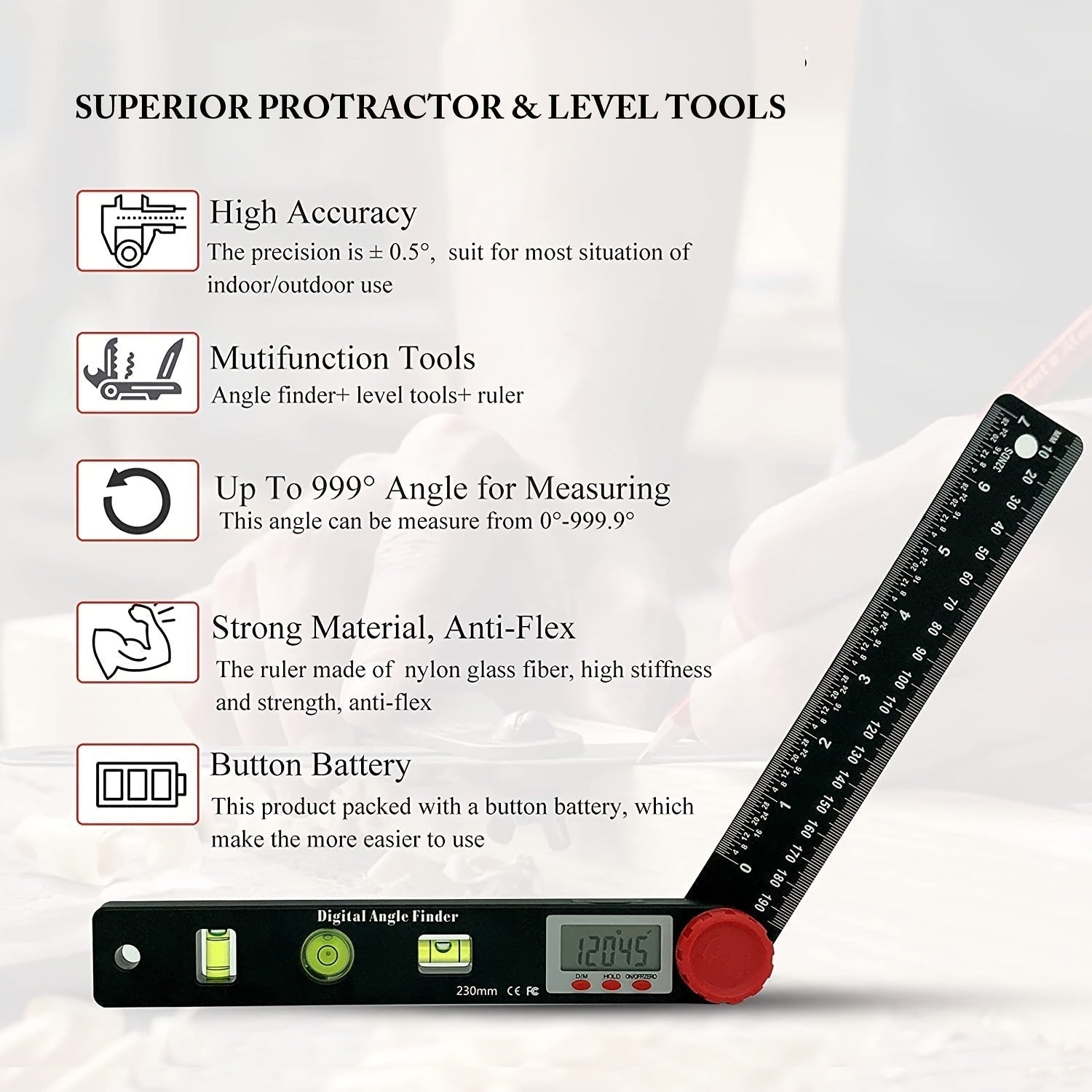 4 In 1 Digital Protractor With Horizontal Vertical & Circular Level