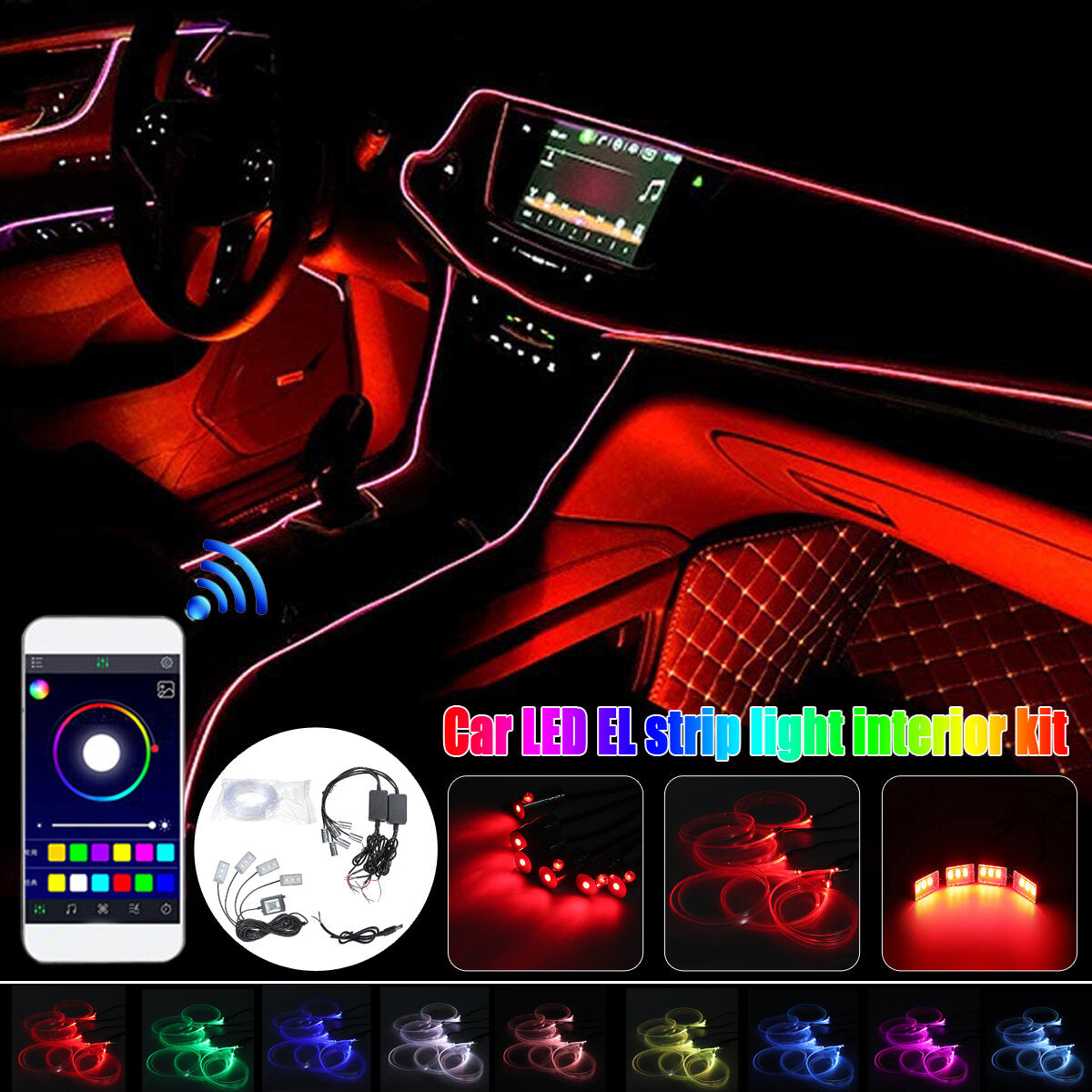 Full Car 8m Ambient Fiber Optic Atmosphere Light Interior Light Wireless