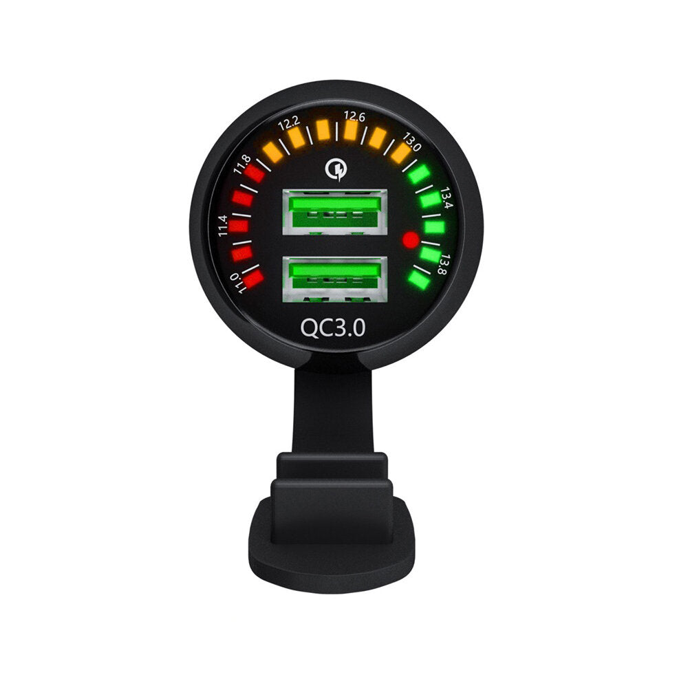 Dual USB Charger Quick Charge Socket Adapter Power Outlet With Voltmeter Display For Car Motorcycle Boat