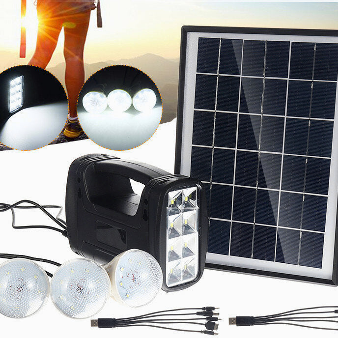 Solar Panel Generator System Portable Home Kit with 3PCS 3W LED Light Bulb USB Charger Camping Lamp