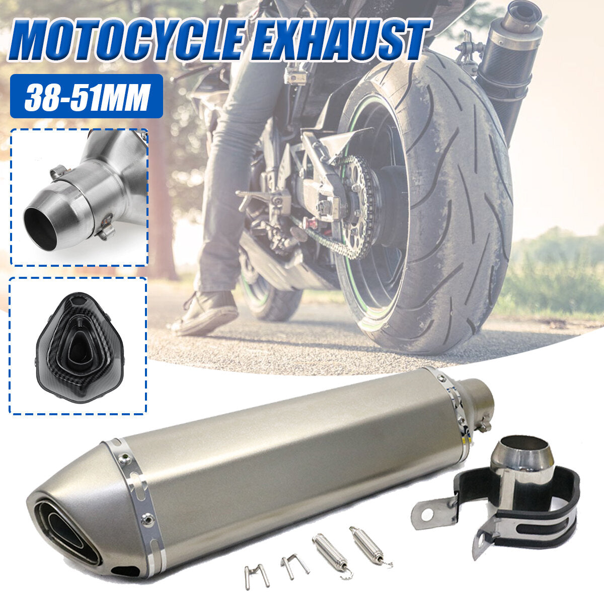 38-51mm Universal Motorcycle Signal Outlet Exhaust Muffler Tail Pipe Kit