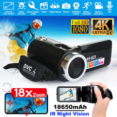 4K Full HD 1080P 24MP 18X Zoom 3 Inch LCD Digital Camcorder Video DV Camera 5.0MP CMOS Sensor for YouTube Vlogging