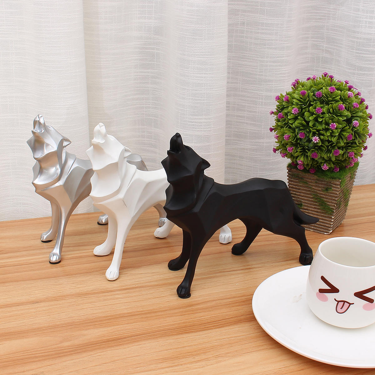 Modern Abstract Art Wolf Statue Resin Geometric Resin Model Gift Decorations