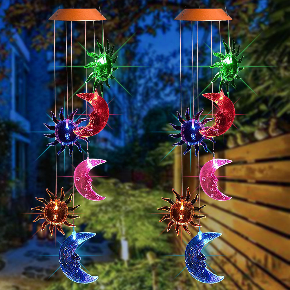 Hanging Wind Chimes Solar Powered LED Light Color Waterproof Garden Home Decor
