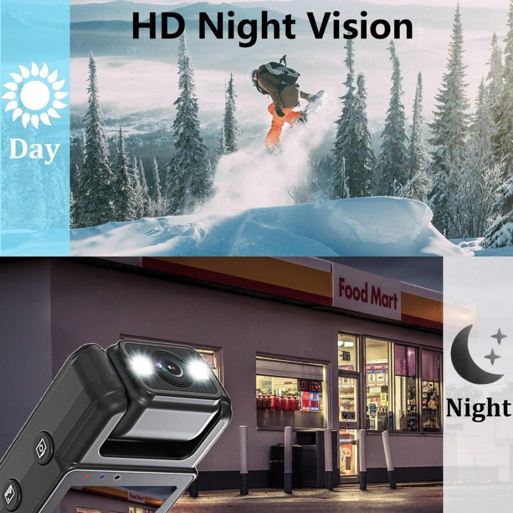1080P Outdoor Action Camera with 1.3" LCD, Night Vision, WiFi, 128GB Card, Mini Wearable Video Recorder