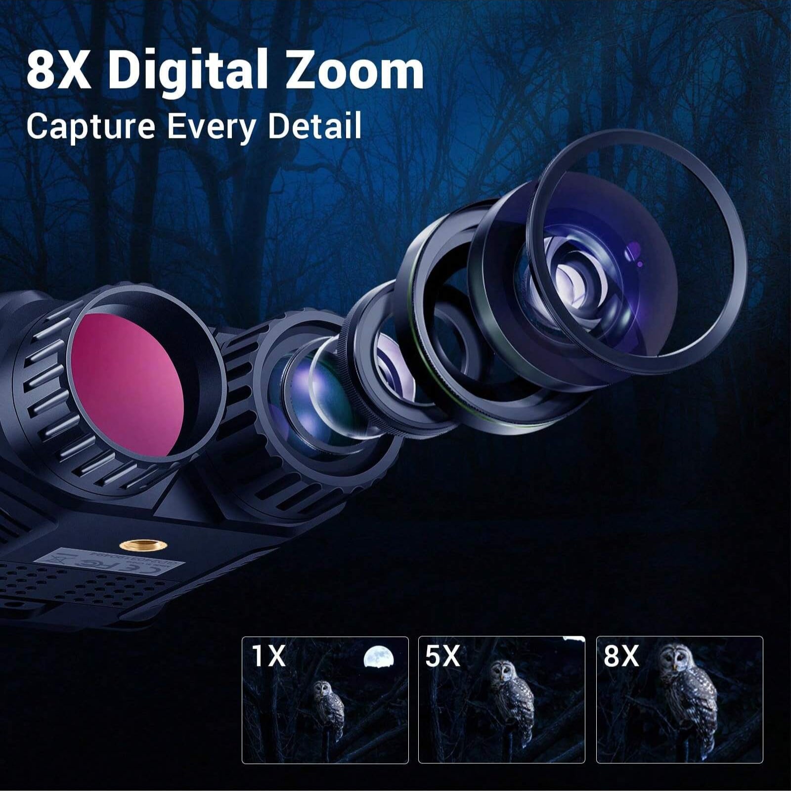 4K Night Vision Goggles with 850NM Infrared, 36MP Photos, 4K Video, 8x Zoom, 1,312ft Range, Waterproof, 32GB Card Included