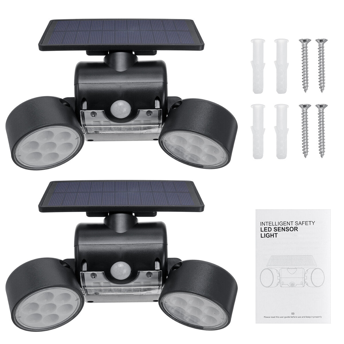 LED Solar Power Street Light Double Head Spotlight PIR Motion Sensor Wall Lamp Outdoor Garden Path Yard Lighting