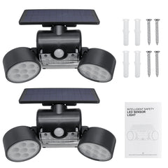 LED Solar Power Street Light Double Head Spotlight PIR Motion Sensor Wall Lamp Outdoor Garden Path Yard Lighting