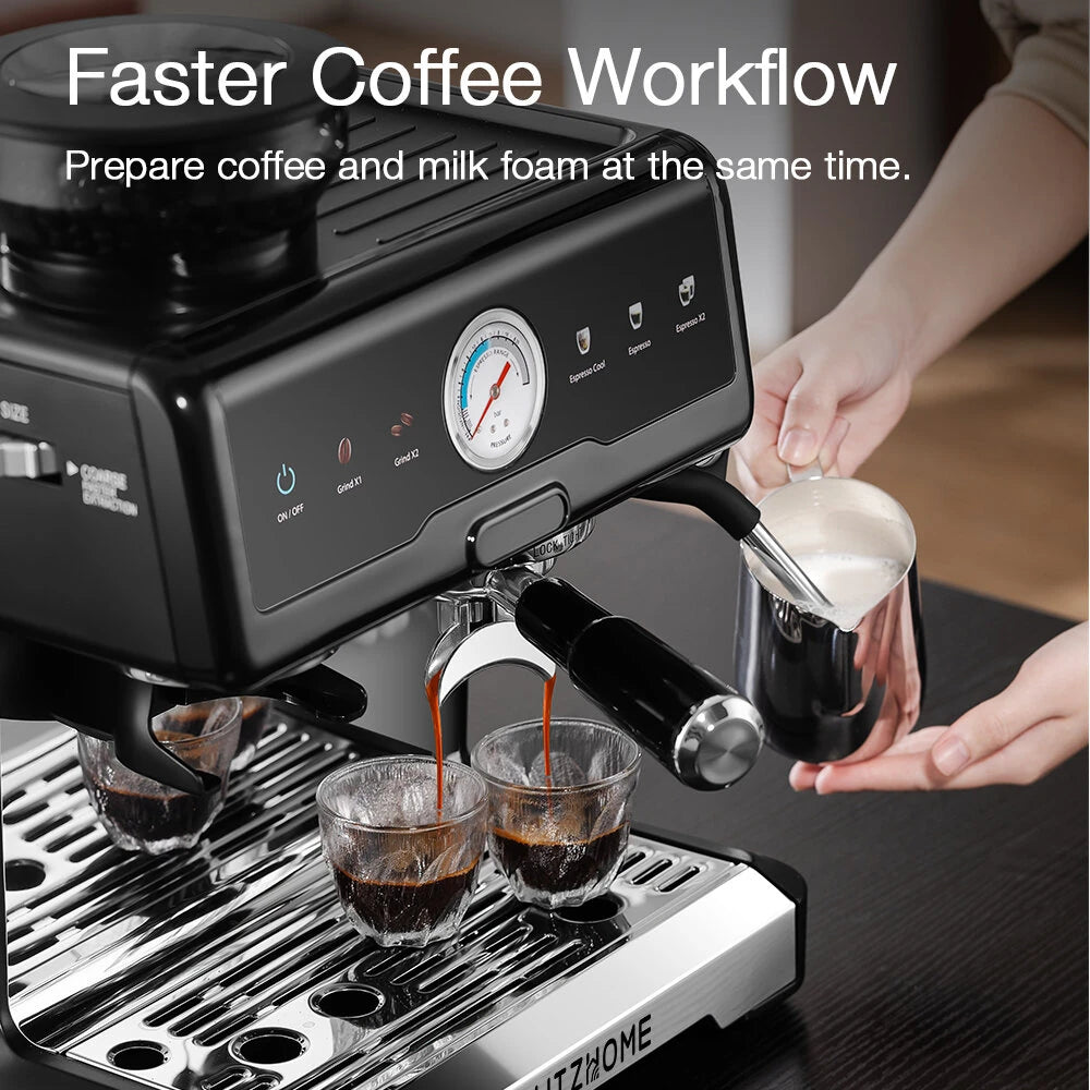 20-Bar 2200W Espresso Machine, Conical Burr Grinder, Dual Boiler & Pump, PID/NTC, Hot & Cold Brew, 58mm Portafilter & Steam Wand