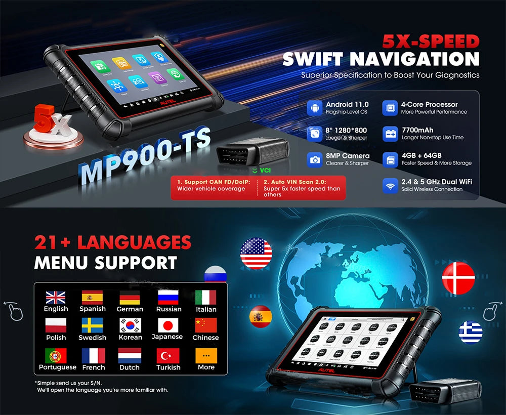 OBD2 Code Reader Car Diagnostics Scanner TPMS Programming Tools CAN FD DoIP Upgraded of MP808S TS MP900BT