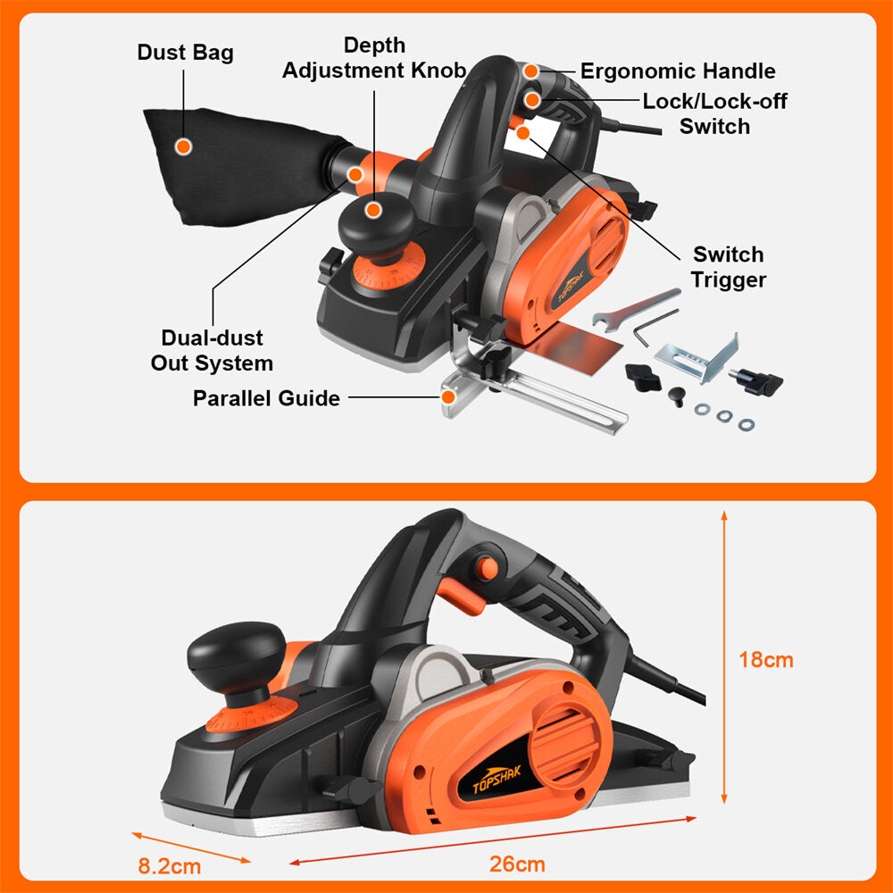 1200W 10-Amp Electric Corded Hand Planer 4-3/8-Inch Woodworking Cutting Machine