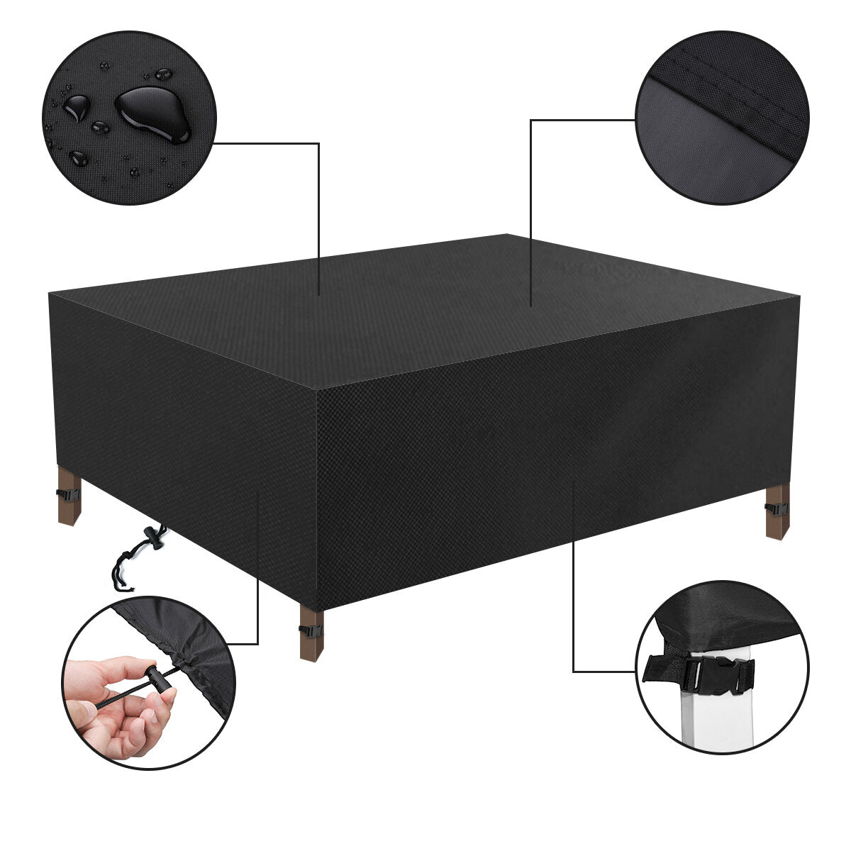 280*180*90cm Garden Furniture Covers Waterproof Anti-UV 600D Oxford Fabric Rectangular Windproof Protector
