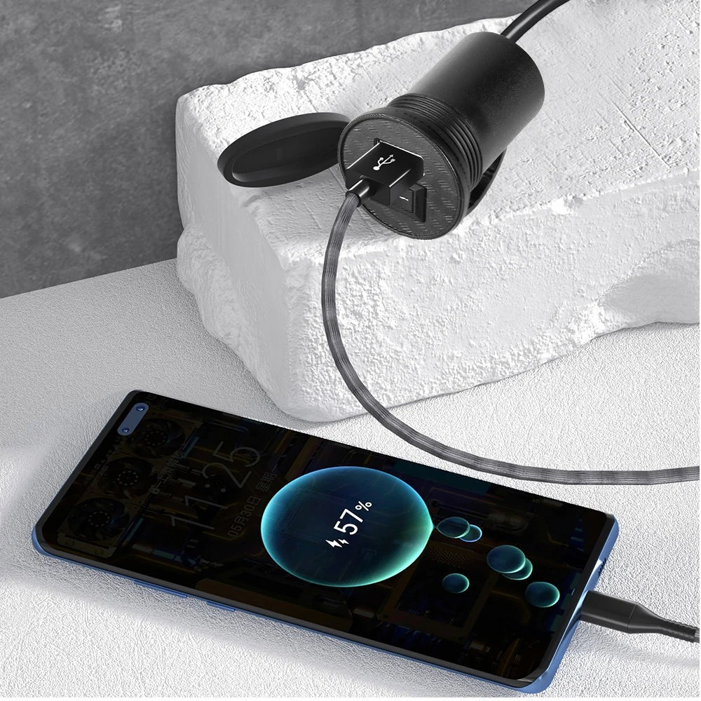 Waterproof Motorcycle USB Charger 12V 5V 1.5A Adapter for Phone & Mobile Devices - 112CM Cable Length