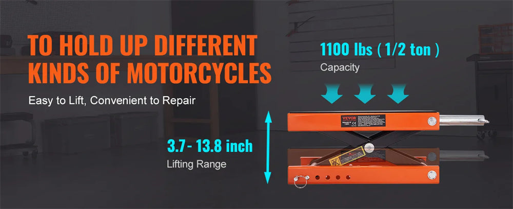 1100lbs Motorcycle Scissor Jack Lift 499.5 kg Wide Deck Hoist Stand for ATVs Bike