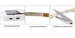 Battery Powered 1M 2M PIR Motion Sensor Activated Dimmable LED Strip Light for Cabinet Wardrobe