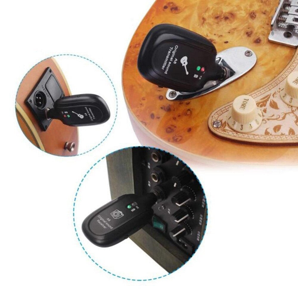 4 Channels Guitar Pickup Wireless System Transmitter Receiver Built-In Rechargeable Lithium Battery + Micro USB Cable