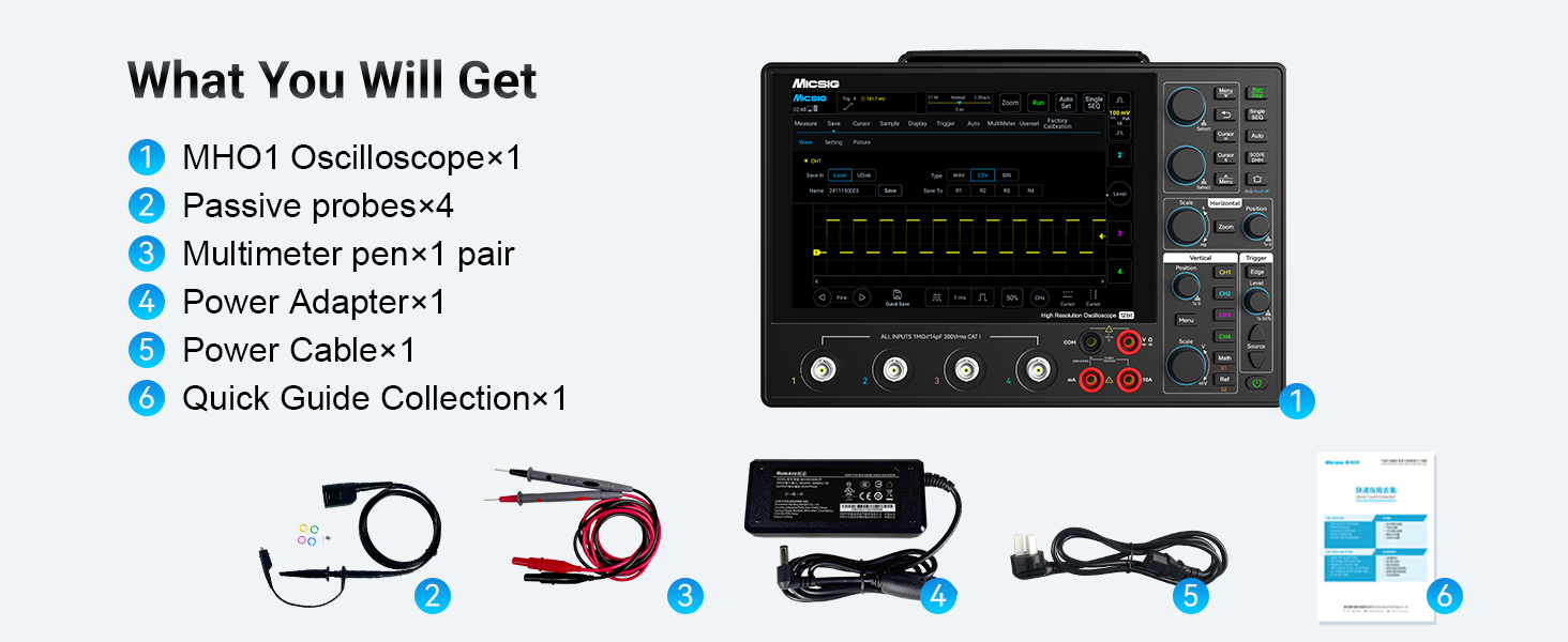 High Resolution Tablet Oscilloscope 12-bit 4 Channel 1GSa Sampling Rate Up to 200MHz Bandwidth Portable Touchscreen