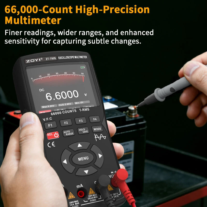 Handheld Oscilloscope Multimeter 3-In-1 Dual Channel 50MHz 280MSa/s 66000 Counts Signal Generator IPS Display