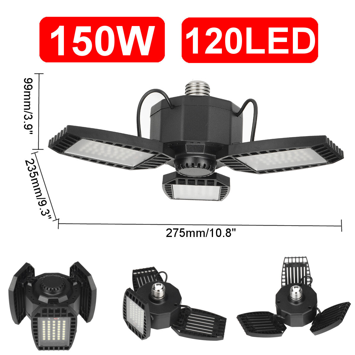 E27 E26 80/150/200/250W LED Garage Light Bulb Deformable Ceiling Fixture Lamp