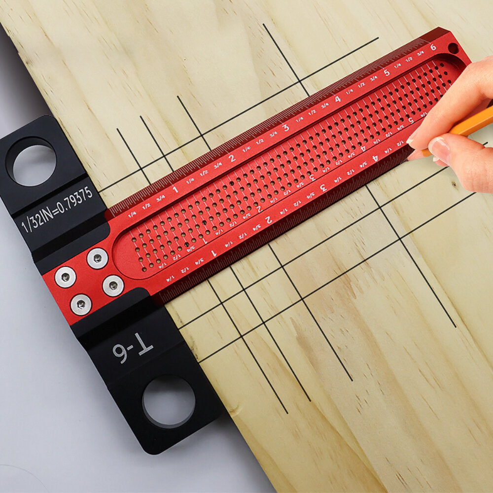 6/12 Inch Woodworking T-Ruler - Aluminum Alloy Hole Marking Tool for Accurate Drawing and Measurement