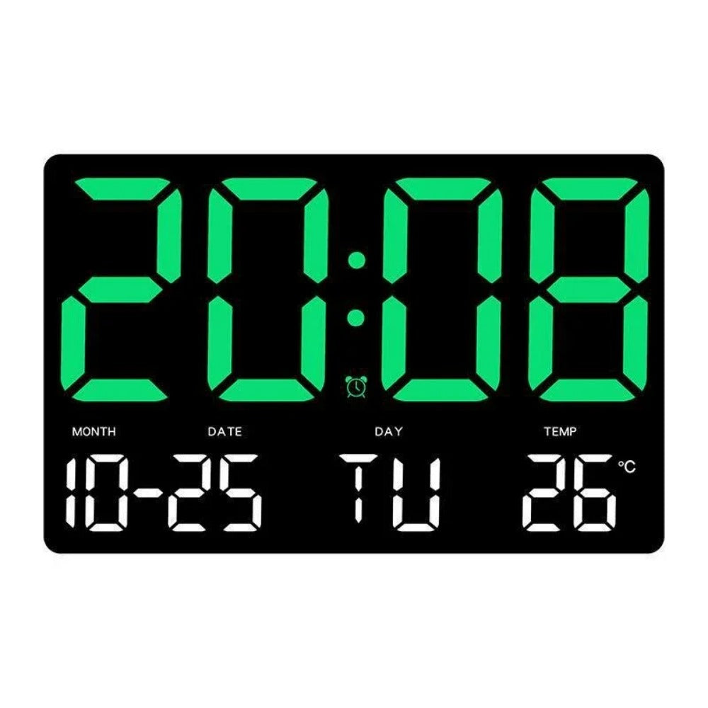 Large Digital Wall Clock with LED Display, Adjustable Brightness, Indoor Temperature, Date, Week, 12/24H for Home, Office, Classroom